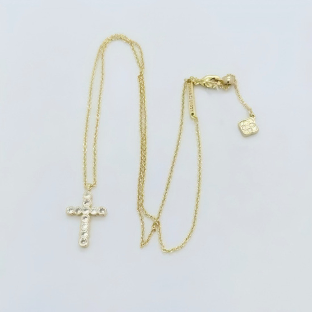 Kendra Scott Cross Crystal Gold Pendant Necklace in White Cubic Zirconia - Picture 4 of 6